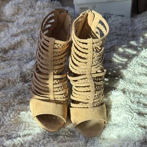 Aldo Tan Strap Peep-Toe Women's Bootie Heels 8